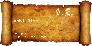 Vahl Riza névjegykártya